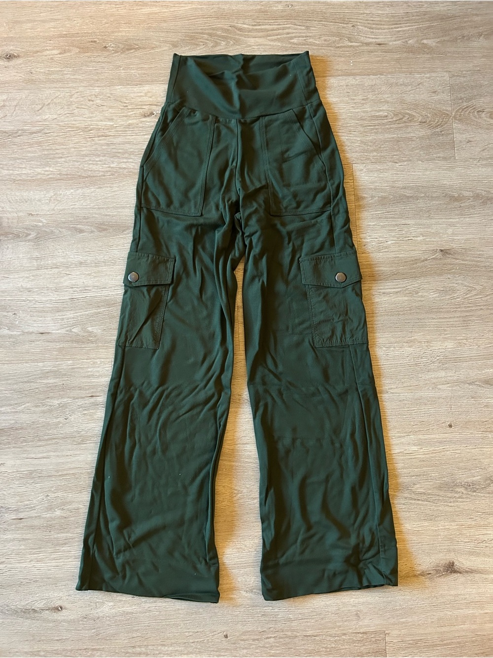 CAbi Deep Green Wide-Leg Cargo Pants
